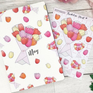 Adesivos para página de título de buquê de tulipas | Planejamento decorativo e funcional | Diário de marcadores | TN | Página de título | Buquê de flores