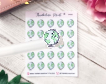 Globe Planner Stickers | Decorative & Functional Planning | Travel | World | Geography | Travel Stickers | Map | Mini Icons | Icons Stickers