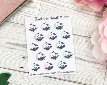 Pastel Moon With Bats Planner Stickers | Decorative & Functional Planning | Bat Stickers | Moon Stickers | Witchy | Moons | Halloween