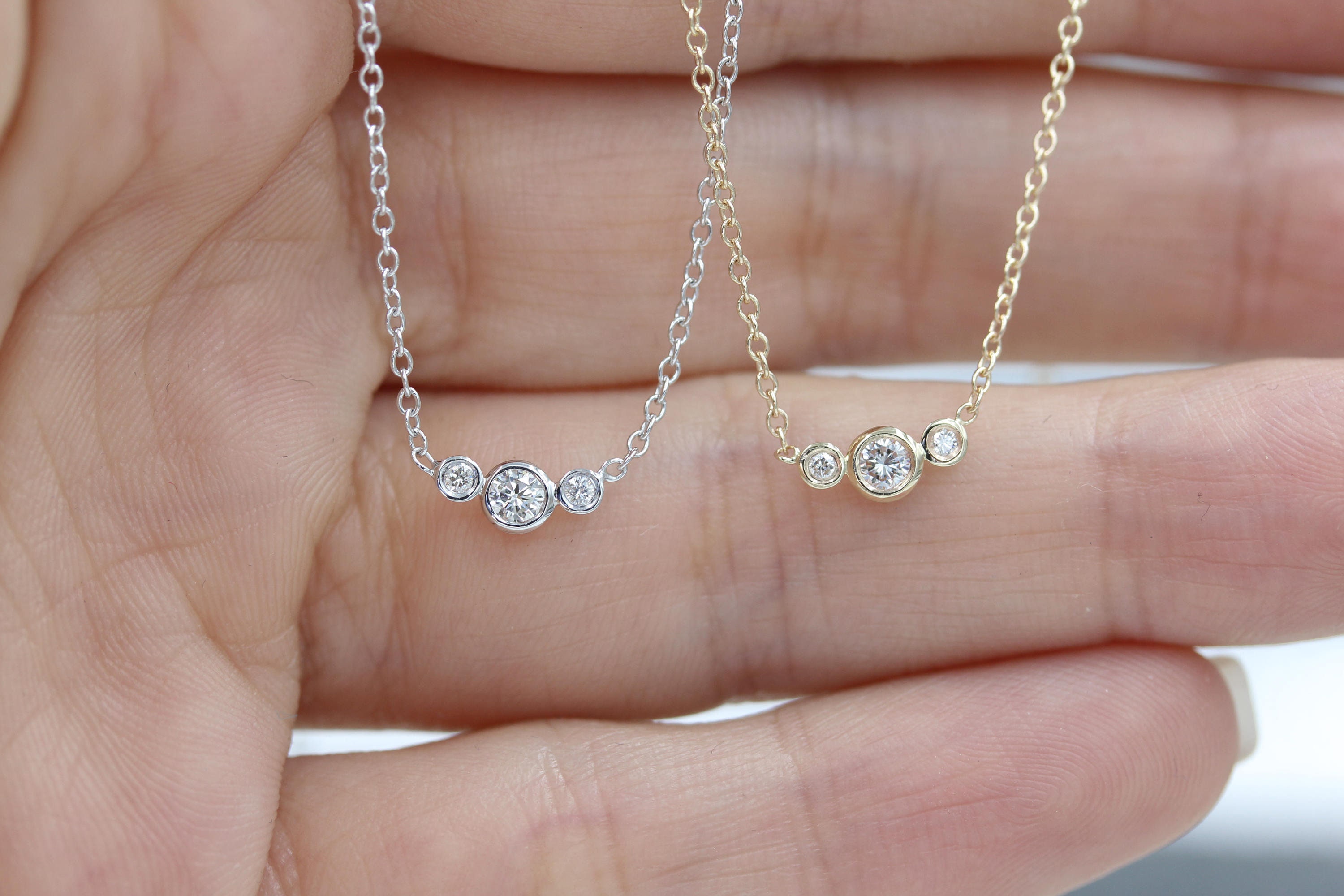 Bezel Diamond Necklace/Bezel Diamond Pendant/Minimalist Etsy