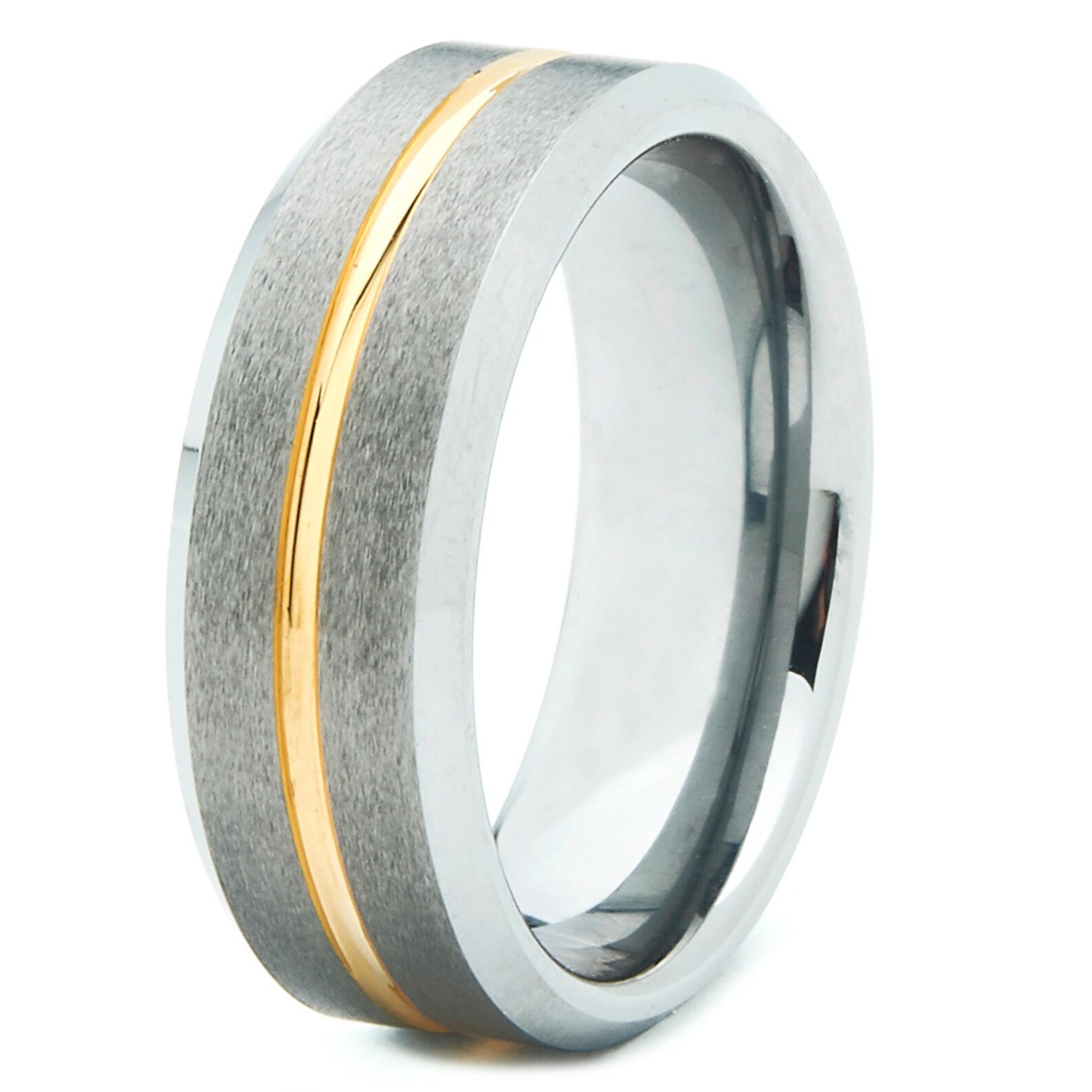 Tungsten Carbide Wedding Band Comfort Fit with 14k Gold Etsy
