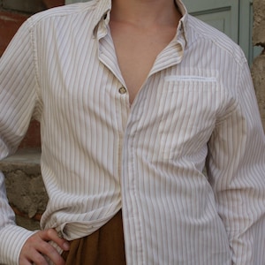 Camisa a rayas Girbaud Vintage 90s Marithé + François – Camisa unisex estilo boyfriend – Look minimalista