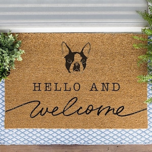 Boston Terrier Welcome Mat, Boston Terrier Doormat, Cute Dog Door Mat, Animal Front Doormat, Dog Breed Outdoor Rug, Dog Lover Gift, Custom