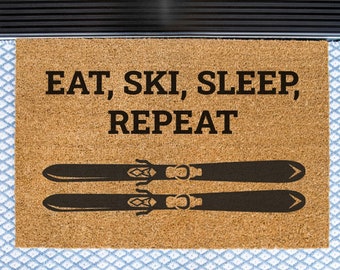 Eat Ski Sleep Repeat Skiing Doormat, Downhill Ski Mat, Cross Country Ski Door Mat, Downhill Skiing Outdoor Mat, Skiing Welcome Mat, Cabin