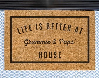 Life is Better at Grammie & Pops' House, Grandparent Welcome Door Mat, Personalized Door Mat, Grandparent Gift, Cute Doormat