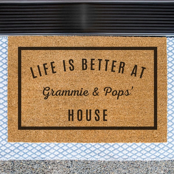 La vida es mejor en casa de la abuela y el abuelo, felpudo de bienvenida para abuelos, felpudo personalizado, regalo para abuelos, felpudo bonito