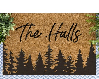 Forest Family Name Doormat / Outdoors / Last Name Tree  / Custom Doormat / Surname / Outdoorsman / Cabin Doormat / Hiker / Mountain Decor