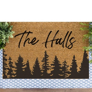 Forest Family Name Doormat / Outdoors / Last Name Tree  / Custom Doormat / Surname / Outdoorsman / Cabin Doormat / Hiker / Mountain Decor