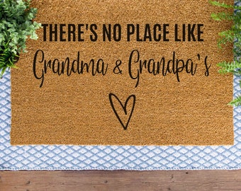 Theres No Place Like Grandma and Grandpas Mothers Day Funny Door Mat Welcome Mat Grandparent Gift Fathers Home Doormat