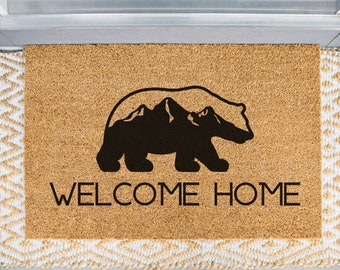 Felpudo de bienvenida de Bear Mountain, felpudo de oso, felpudo de montaña, felpudo de bienvenida a casa, felpudo de cabaña, decoración de montaña, felpudo bonito, felpudo de bienvenida