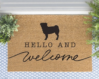 Deurmat mopshond, welkomstmat mopshond, deurmat schattige hond, deurmat dieren, buitenkleed hondenras, cadeau hondenliefhebber, aangepaste mat, cadeau mopshond, mopshond