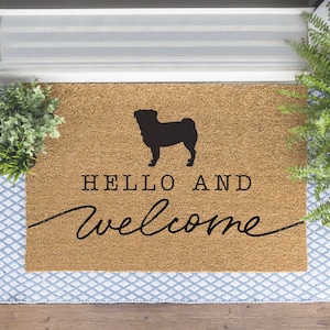 Pug Doormat, Pug Welcome Mat, Cute Dog Door Mat, Animal Front Doormat, Dog Breed Outdoor Rug, Dog Lover Gift, Custom Mat, Pug Gift, Pug Dog