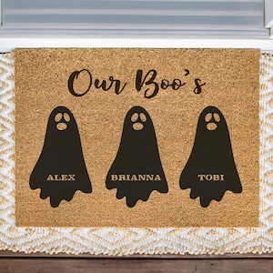 Halloween Kid&#39;s Names Doormat, Fall Welcome Mat, Custom Front Door Mat, Haunted House Doormat, Ghost Doormat, Cute Doormat, Fall Doormat