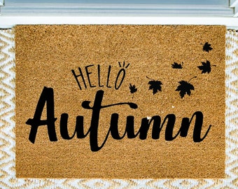 Hello Autumn Doormat, Fall Welcome Mat, Autumn Front Door Mat, Hello Doormat, Thanksgiving Doormat, Fall Leaves, Cute Doormat, Fall Doormat