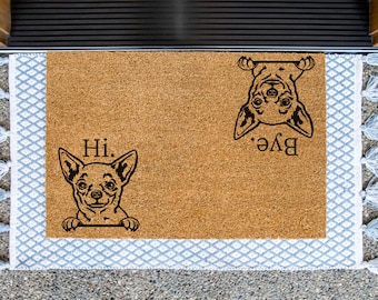 チワワ犬柄の玄関マット、新築祝いのギフト、ウェルカムドアマット、名入れカスタムドアマット、新居祝い、結婚祝い、チワワギフト