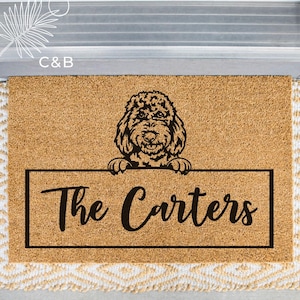 1 Custom Dog Last Name Welcome Mat, Personalized Dog Doormat, Doodle Door Mat, Animal Front Doormat, Dog Breed Outdoor Rug, Family Name Mat