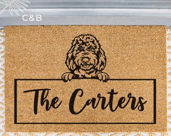 1 Custom Dog Last Name Welcome Mat, Personalized Dog Doormat, Doodle Door Mat, Animal Front Doormat, Dog Breed Outdoor Rug, Family Name Mat