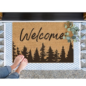 Bäume Willkommen Matte, Wald Fußmatte, Sommer Veranda Dekor, Geschenk für Naturbursche, Frühling Outdoor Teppich, niedliche Fußmatte, Geschenk für ihn, Hüttentür Matte