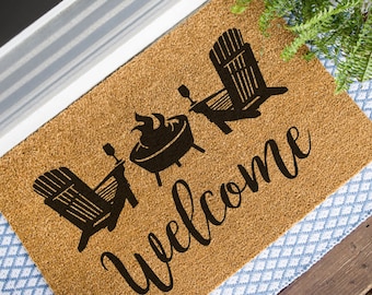 Adirondack Welcome Doormat, Muskoka Chairs Welcome Mat, Lake House Door Mat, Beach House Outdoor Rug, Cottage Decor, Cabin Decor, Wine Lover