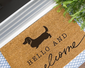 Long Haired Dachshund Welcome Mat, Dachshund Doormat, Cute Dog Door Mat, Animal Doormat, Dog Breed Outdoor Rug, Dog Lover Gift, Custom Mat