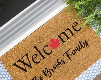 Canadian Welcome Doormat, Family Name Doormat, Maple Leaf Door Mat, Custom Welcome Mat, Canada Doormat, Canadian Decor
