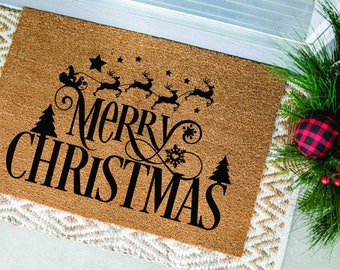 Merry Christmas Reindeer Doormat, Santa Door Mat, Christmas Doormat, Christmas Decor, Cute Doormat, Christmas Gift, Holiday Decor, Rudolph