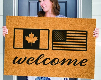 Flag Doormat, American Door Mat, Canadian Welcome Mat, Dual Citizen Gift, Front Door Mat, Citizenship Doormat, Canadian and US Doormat