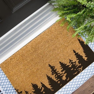 Forest Doormat, Tree Door Mat, Evergreen Front Doormat, Gift for Outdoorsman, Cabin Doormat, Mountain Decor, Gift for Dad, Father's Day Gift