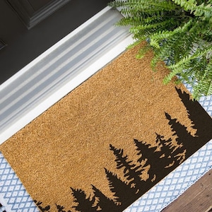 Forest Doormat, Tree Door Mat, Evergreen Front Doormat, Gift for Outdoorsman, Cabin Doormat, Mountain Decor, Gift for Dad, Father's Day Gift