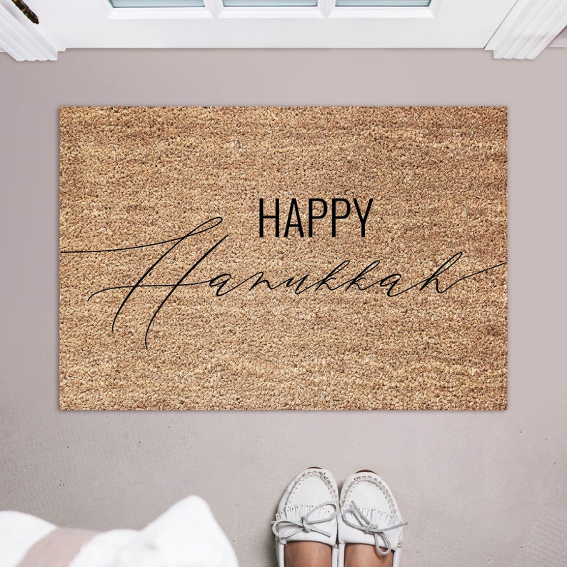 Happy Hanukkah Doormat / Happy Chanukah Classy Door Mat / Holiday Doormat / Holiday Decor / Hanukkah Gift / Chanukah Gift / Jewish Gift image 2