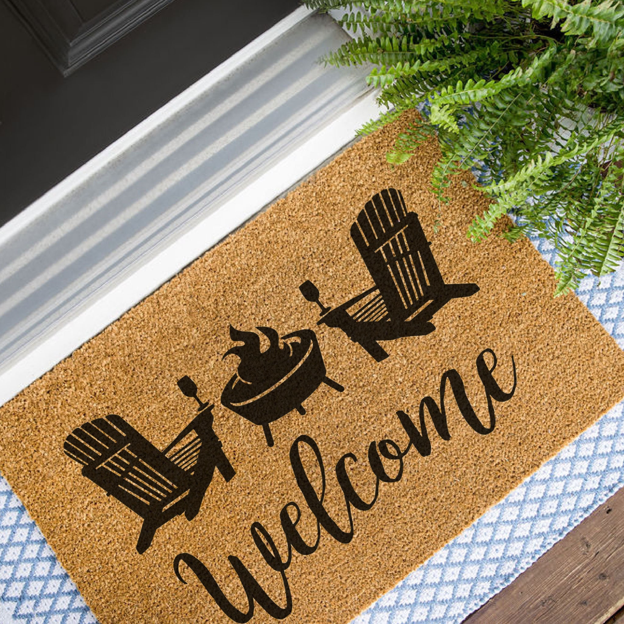 moko。美品❕WELCOME BACK TO BOAT HOUSE M Adirondack Welcome Doormat, Muskoka Chairs Welcome Mat, Lake House