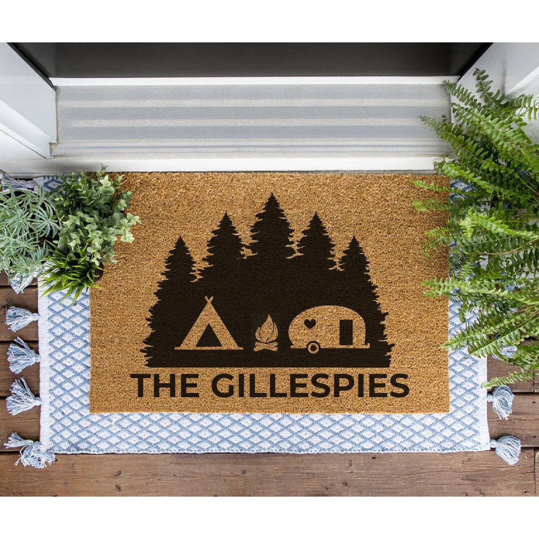 Buy Camper and Tent on Trees Doormat, Custom Mat, Personalized