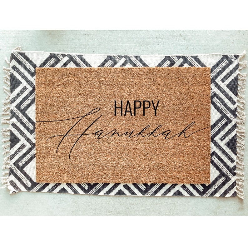 Happy Hanukkah Doormat / Happy Chanukah Classy Door Mat / Holiday Doormat / Holiday Decor / Hanukkah Gift / Chanukah Gift / Jewish Gift image 1