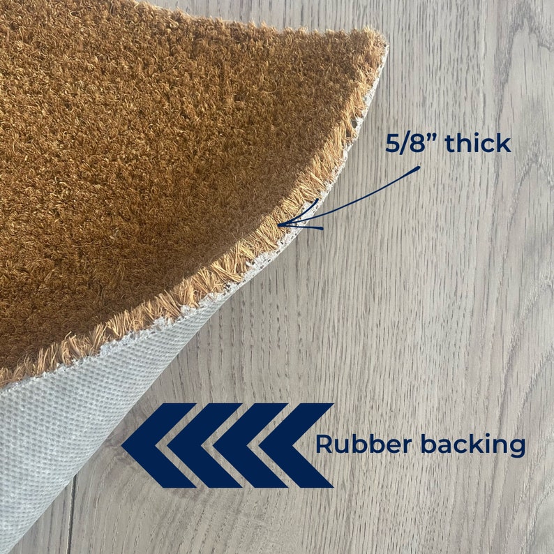 May include: A brown coir doormat with a white backing and a rubber backing. The mat is 5/8 inch thick.