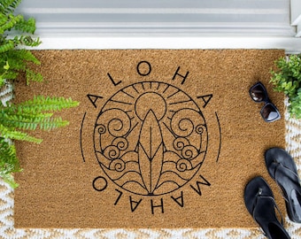 Aloha Mahalo Doormat, Hawaiian Doormat, Welcome Mat, Beach Door Mat, Beach Gift, Front Door Mat, Hawaii, Hawaiian Decor, Tropical Decor