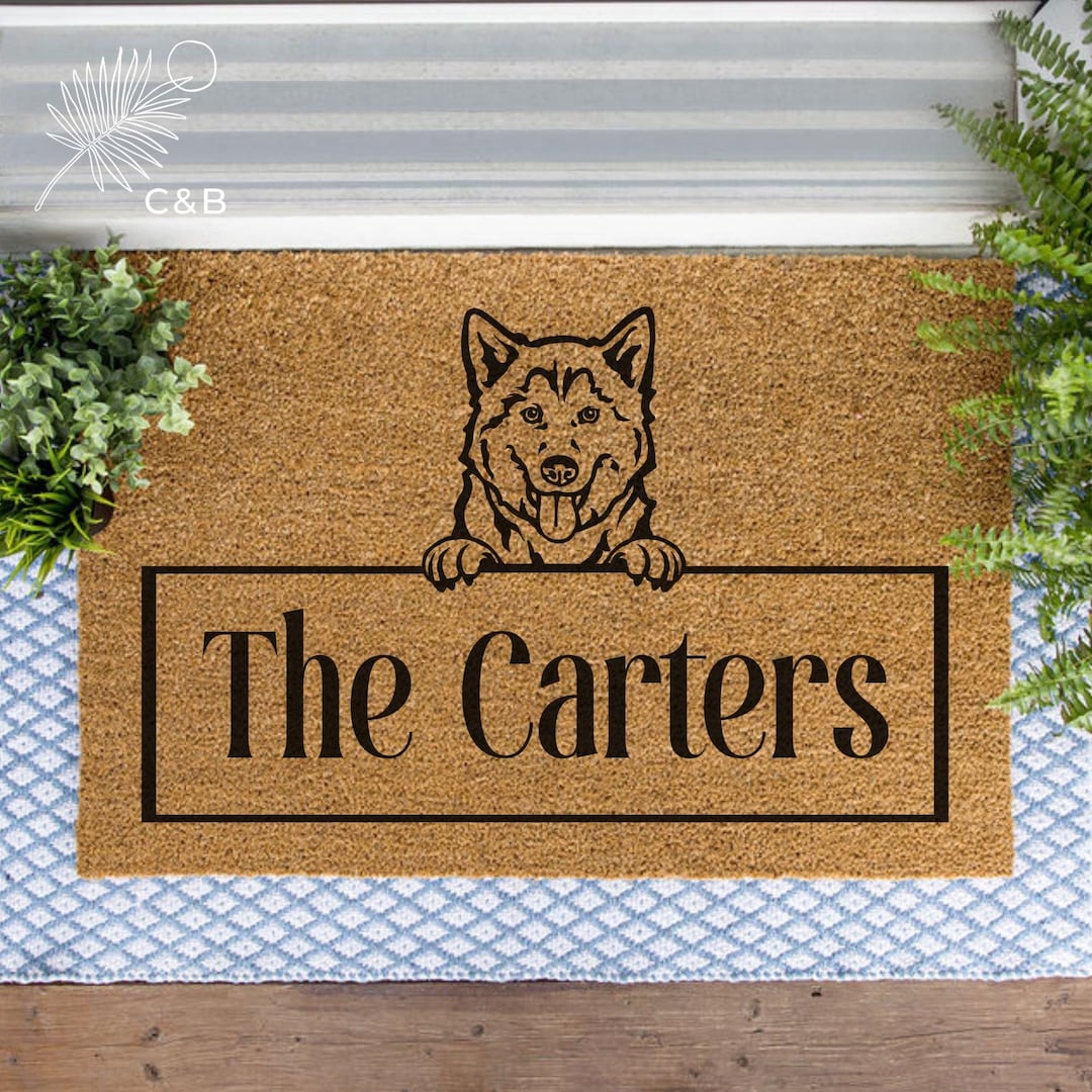 Custom Dog Last Name Welcome Mat, Personalized Dog Doormat, Husky Dog ...