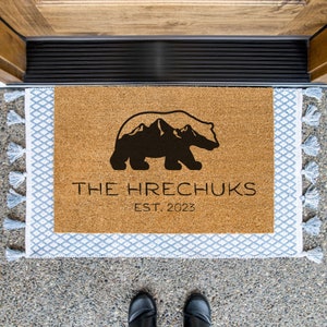 Mountain Bear Doormat, Family Door Mat, Animal Doormat, Animal Door Mat, Welcome Mat, Personalized Doormat, Custom Doormat