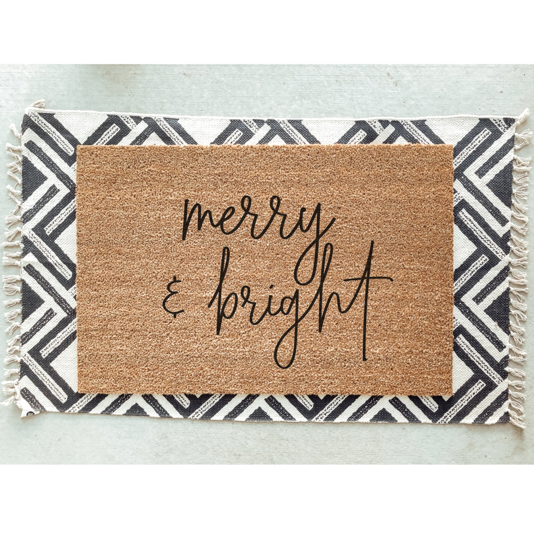Merry & Bright Doormat / Christmas Door Mat / Holiday / Etsy