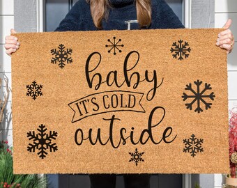 Baby It's Cold Outside Doormat, Winter Door Mat, Christmas Doormat, Snowflake Outdoor Mat, Christmas Gift, Cute Doormat, Christmas Song