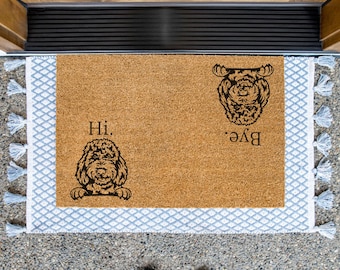 Hi Bye Dog Door Mat, Goldendoodle Doormat, Doodle Door Mat, Golden Doodle Gift, Labradoodle Doormat, Housewarming Gift, Welcome Mat