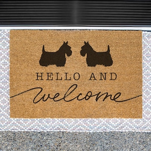 Scottish Terrier Doormat, Scottish Terrier Welcome Mat, Cute Dog Door Mat, Dog Breed Outdoor Rug, Dog Lover Gift, 2 Dogs on a Doormat