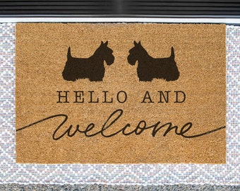 Scottish Terrier Doormat, Scottish Terrier Welcome Mat, Cute Dog Door Mat, Dog Breed Outdoor Rug, Dog Lover Gift, 2 Dogs on a Doormat