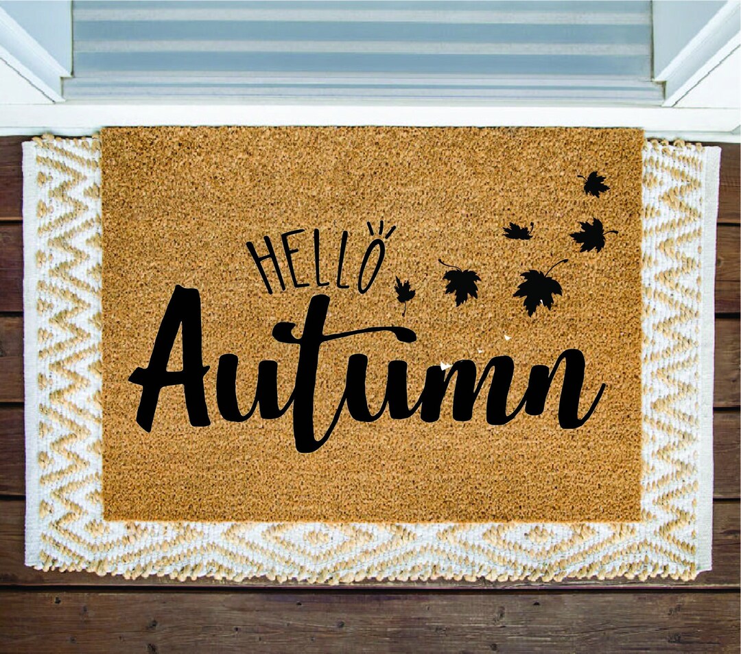 Hello Autumn Doormat Fall Mat Autumn Front Door Mat Etsy
