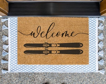 Welcome Skis Doormat, Downhill Ski Mat, Cross Country Ski Door Mat, Downhill Skiing Outdoor Mat, Skiing Welcome Mat, Cabin