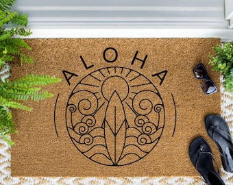 Aloha Surfboard Doormat, Hawaiian Doormat, Welcome Mat, Beach Door Mat, Beach Gift, Aloha Doormat, Hawaii, Hawaiian Decor, Tropical Decor