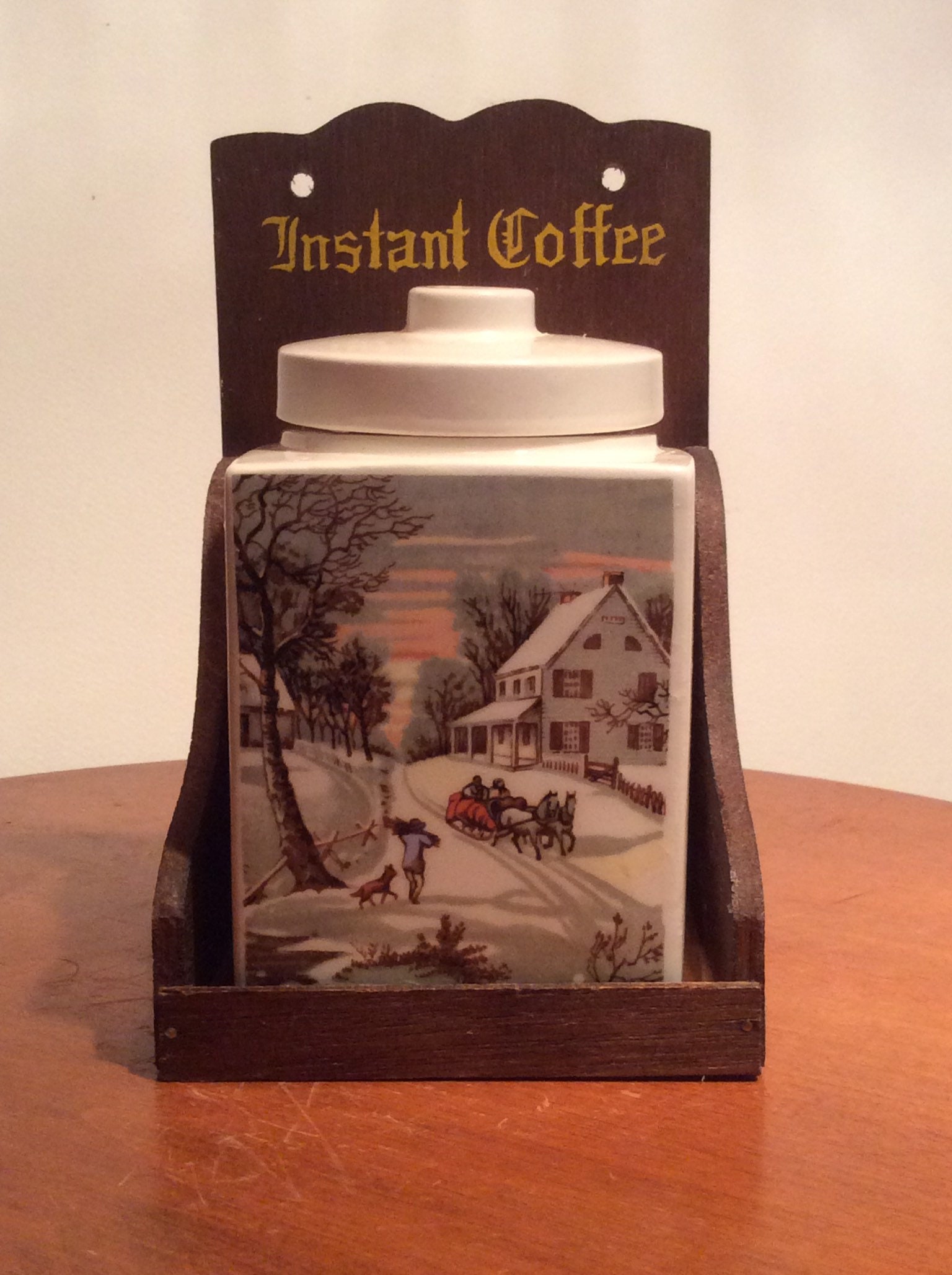 Vintage MidCentury Instant Coffee Jar with Mountaable Wooden Etsy