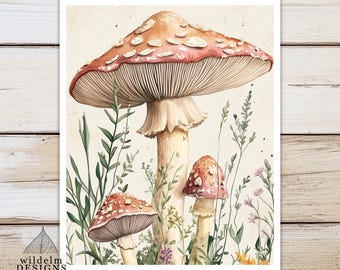 Cottagecore Mushroom Wall Art 8x10 Print Woodsy Forest Wall Decor Vintage-Inspired Fungi Illustration Botanical Cottage Fairycore Whimsy