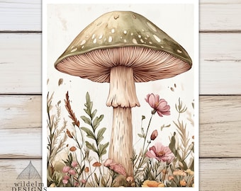 Cottagecore Mushroom Wall Art 8x10 Print Woodsy Forest Wall Decor Vintage-Inspired Fungi Illustration Botanical Cottage Fairycore Whimsy