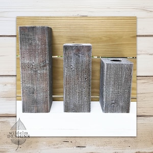 Set of 3 Wood Farmhouse Block Tealight Candle Holders Choose Your Size Rustic Reclaimed Pallet Barn Wood Hand Painted Distressed Tea Light