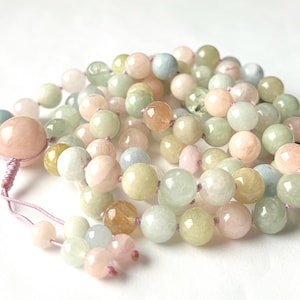 Morganite Aquamarine Beryl Mala Necklace, 108 Mala Beads, Meditation Mala, Yoga Mala, Chakra Mala, Buddhist Mala, Prayer Bead, Japa Mala